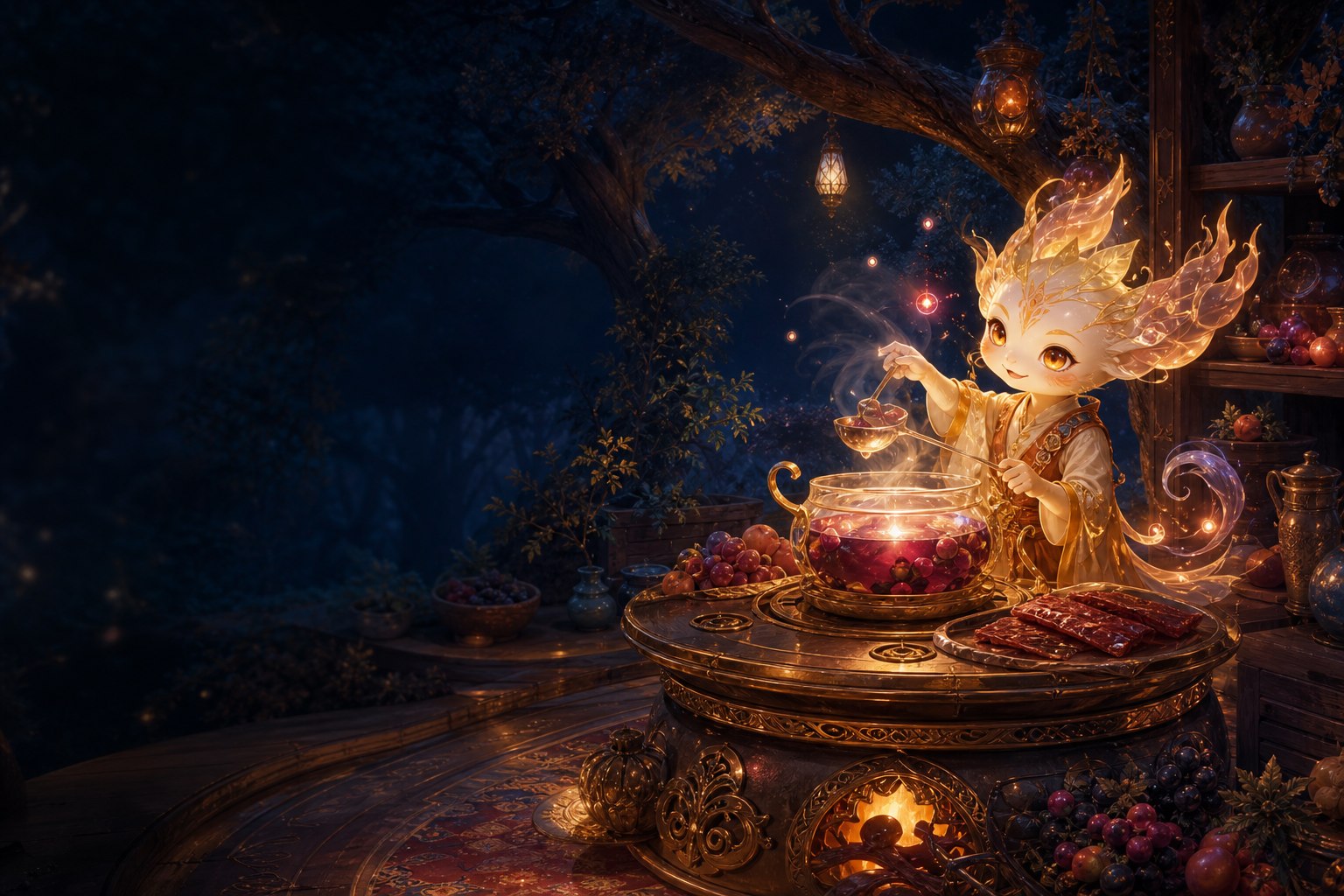Anima preparing fruit tea at an Atrium Stove