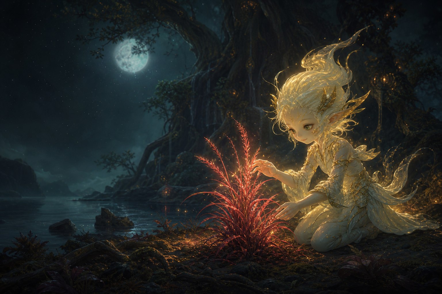 Anima communing with luminous Red Mane Grass